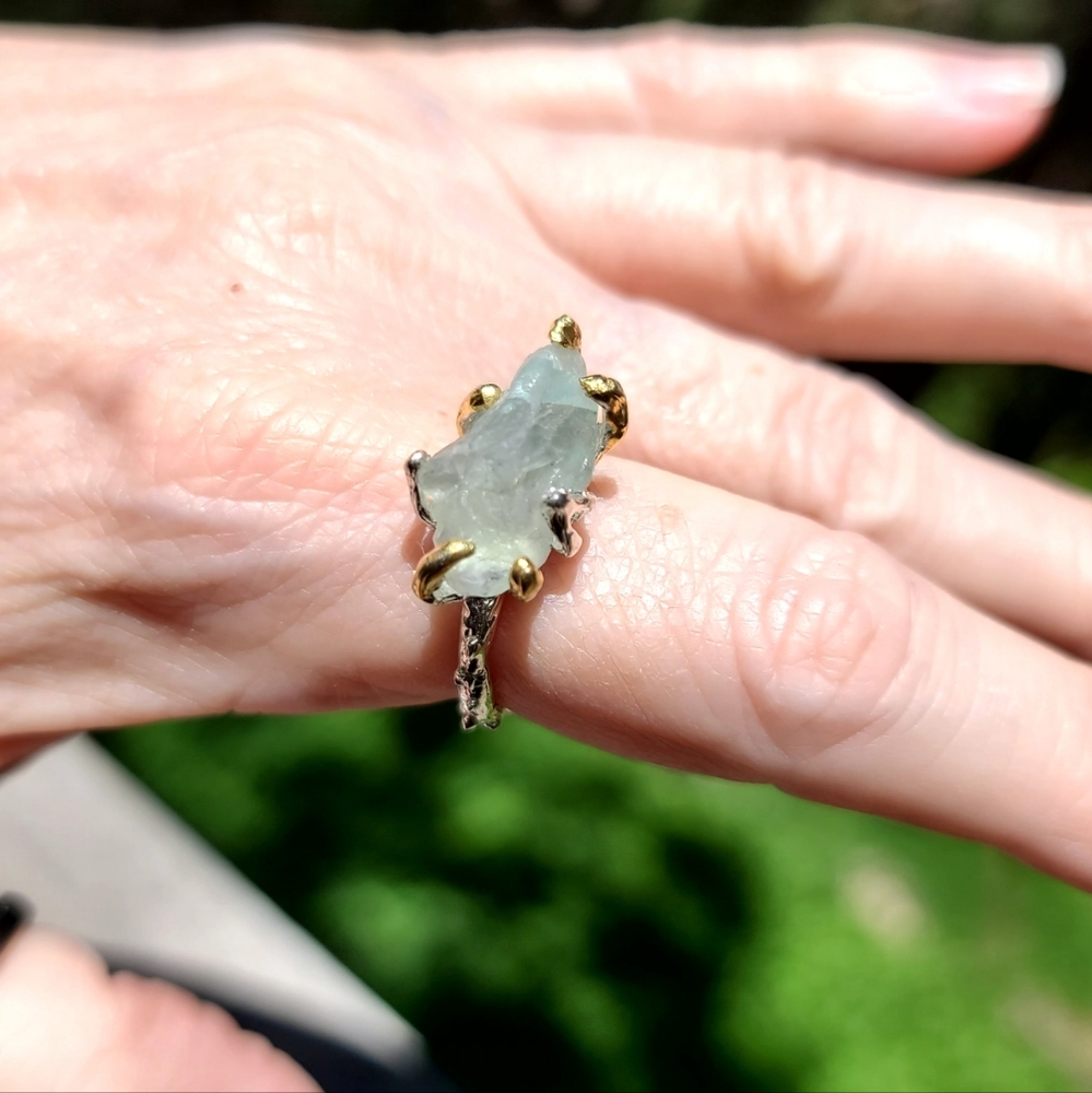 HUGE raw sea green Aquamarine ring sz8 - Picture 8 of 12
